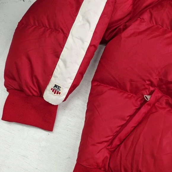 Vintage Polo Ralph Lauren Red White Stripe Down Puffer Jacket Coat Men's XL EUC